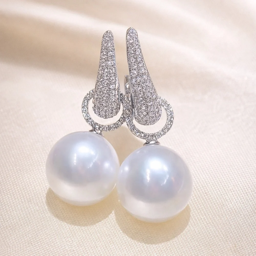 Pearl Elegance Silver Crystal Earrings